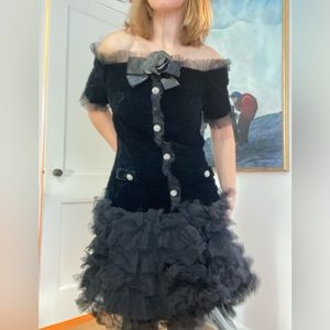 Vintage 80s/90s velvet off the shoulder party dress